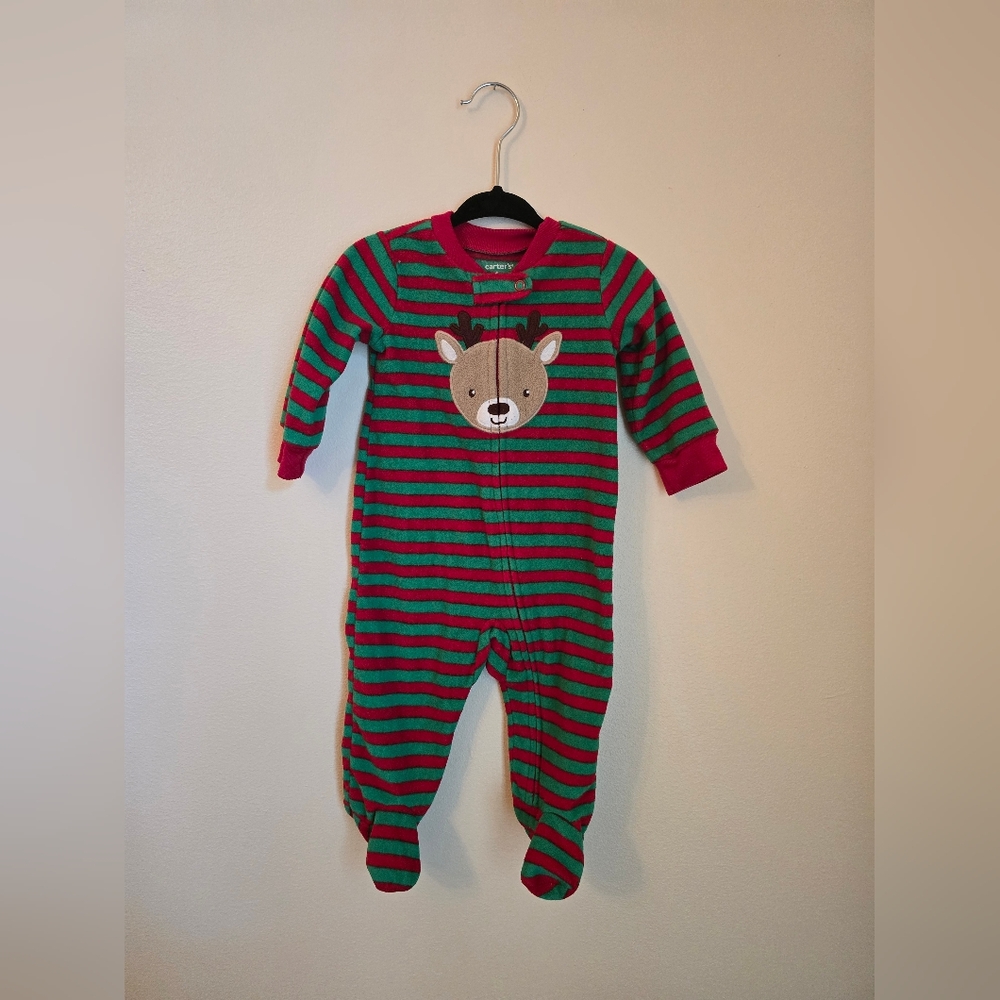 6m Carter's Striped Reindeer Christmas Onesie